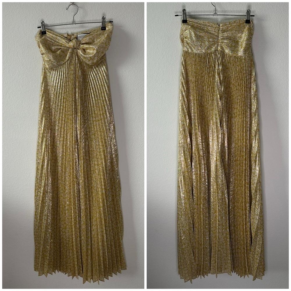 Alexis Joya Pleated Strapless Gown Maxi Dress
Metallic Gold Lame Rare SZ S - Picture 4 of 11